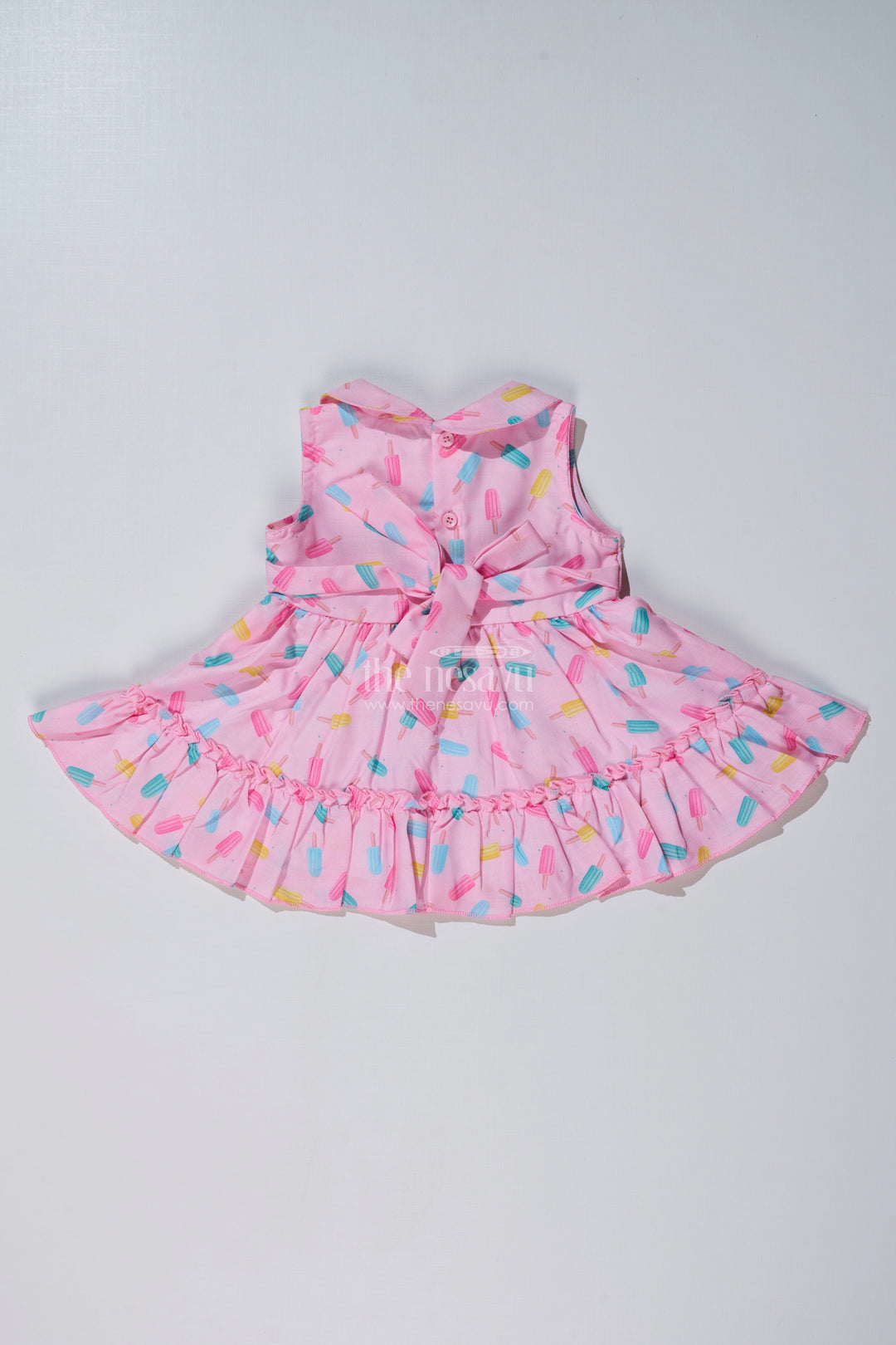 Baby Girls Floral Party Frocks with Ice Cream Print and Ruffled Hem for a Playful Look