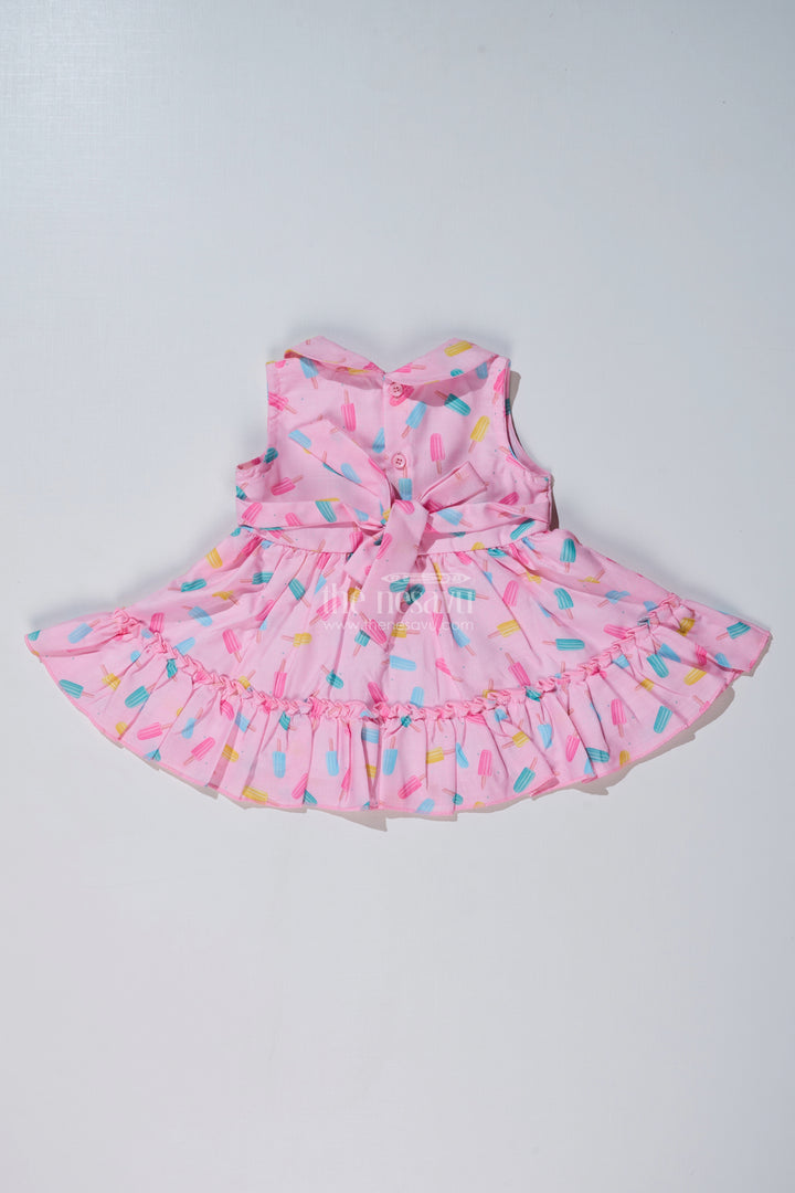 Baby Girls Floral Party Frocks with Ice Cream Print and Ruffled Hem for a Playful Look