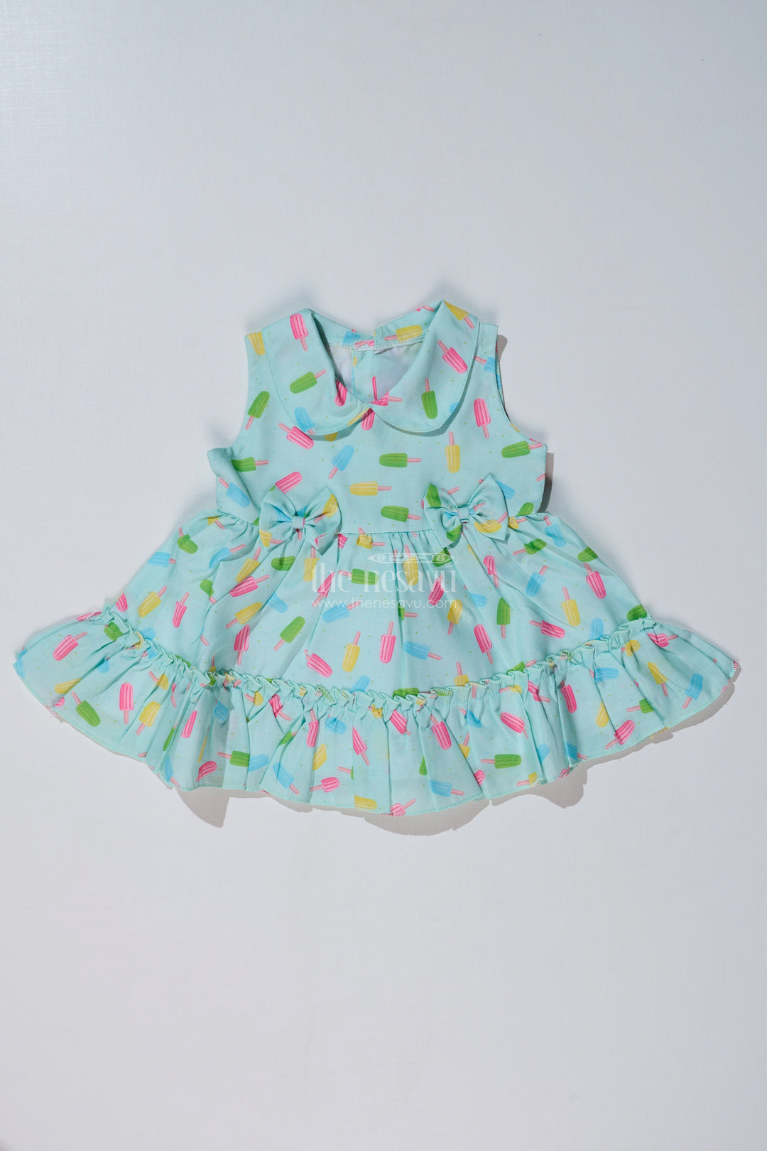 Baby Girls Floral Print Short Frock with Ice Cream Motifs and Ruffled Hem for Everyday Style