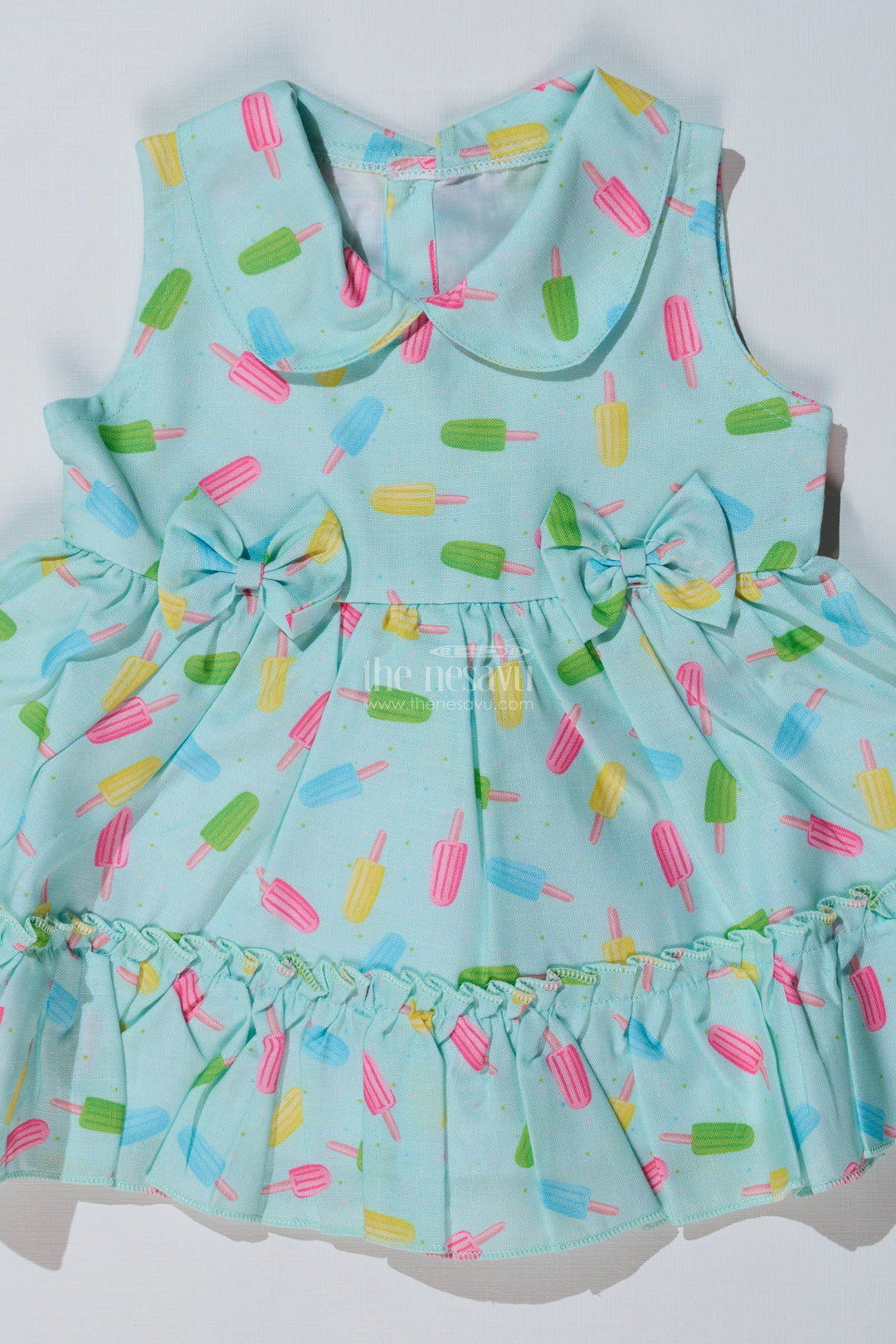 Baby Girls Floral Print Short Frock with Ice Cream Motifs and Ruffled Hem for Everyday Style