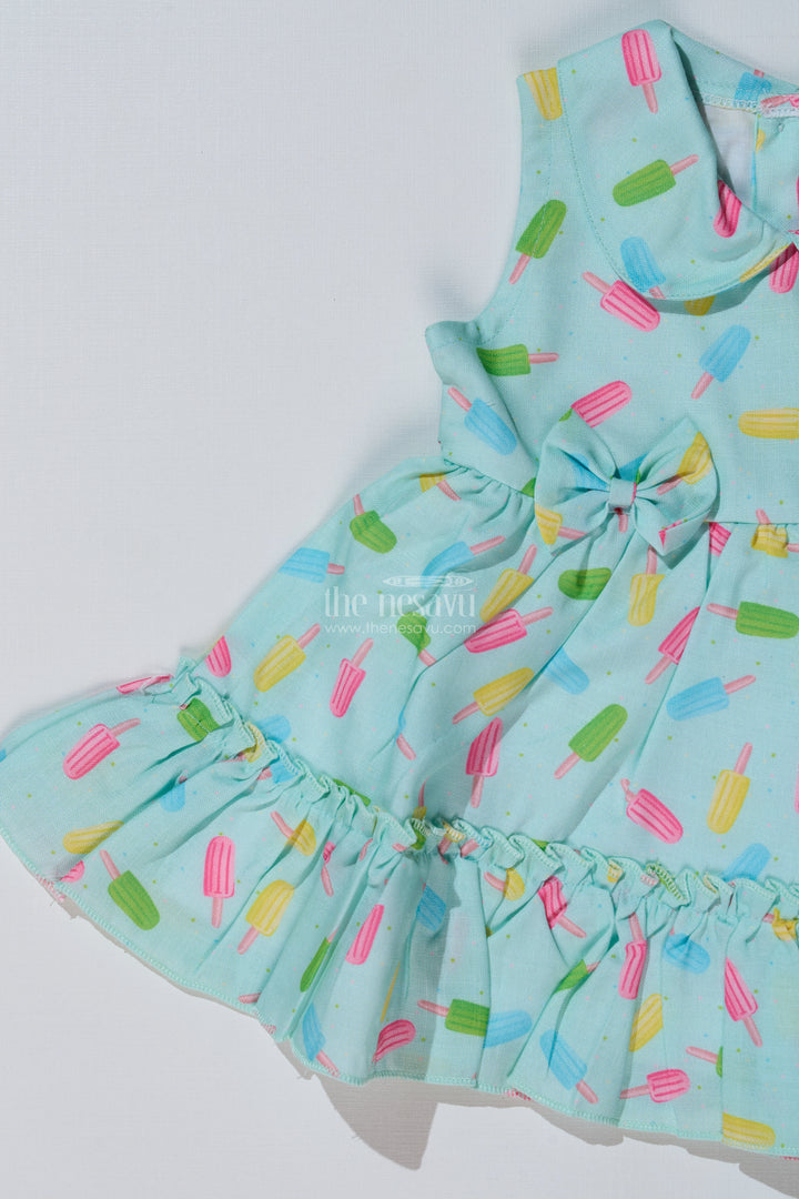 Baby Girls Floral Print Short Frock with Ice Cream Motifs and Ruffled Hem for Everyday Style