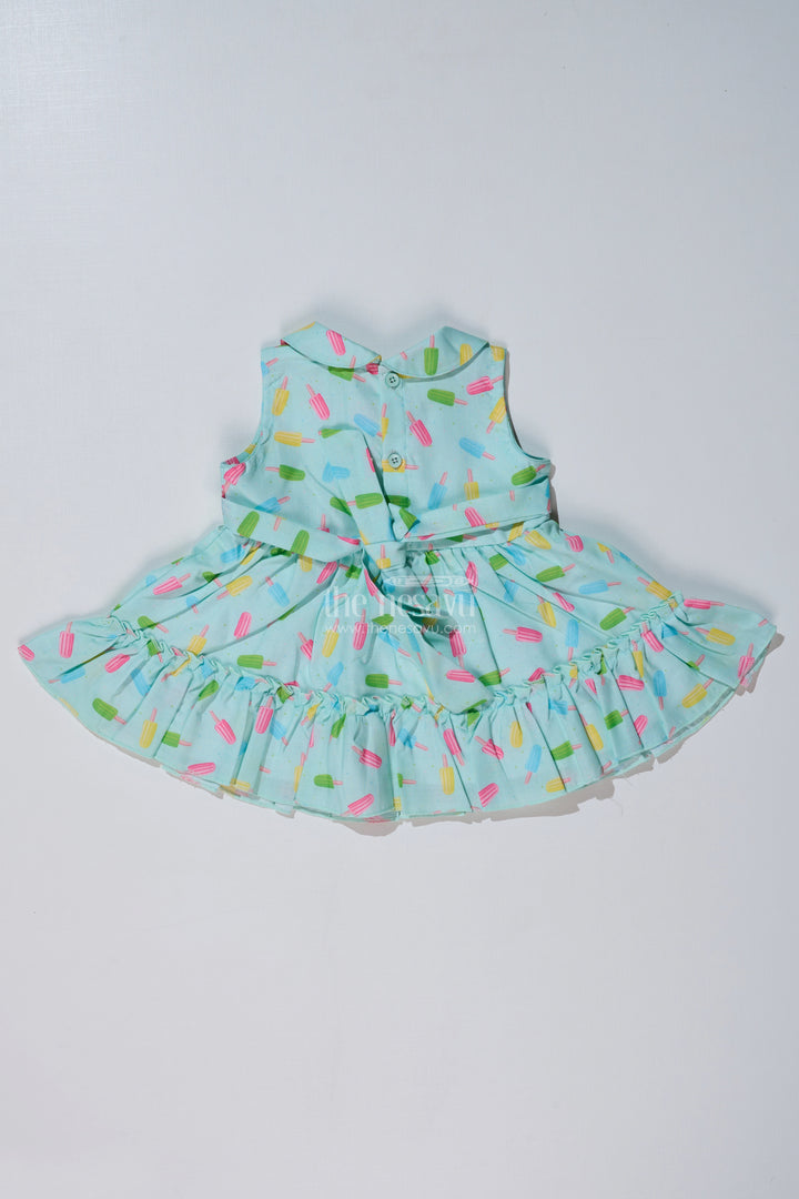 Baby Girls Floral Print Short Frock with Ice Cream Motifs and Ruffled Hem for Everyday Style