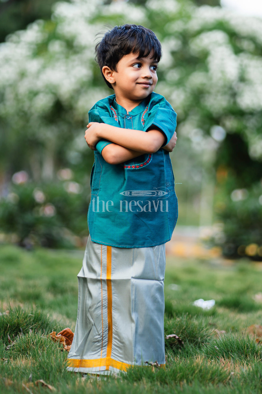 Elegant Teal Boys Kurta Shirt with Embroidered Placket - Perfect for Festive Occasions