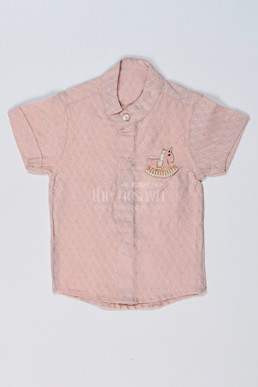 Boys Luxury Silk Shirts with Embroidered Rocking Horse Motif and Mandarin Collar