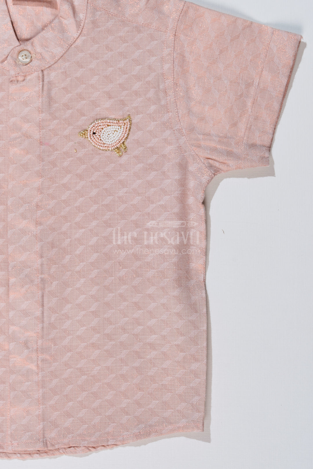 Boys Silk Long Shirt with Bird Embroidery and Mandarin Collar for Festive Wear