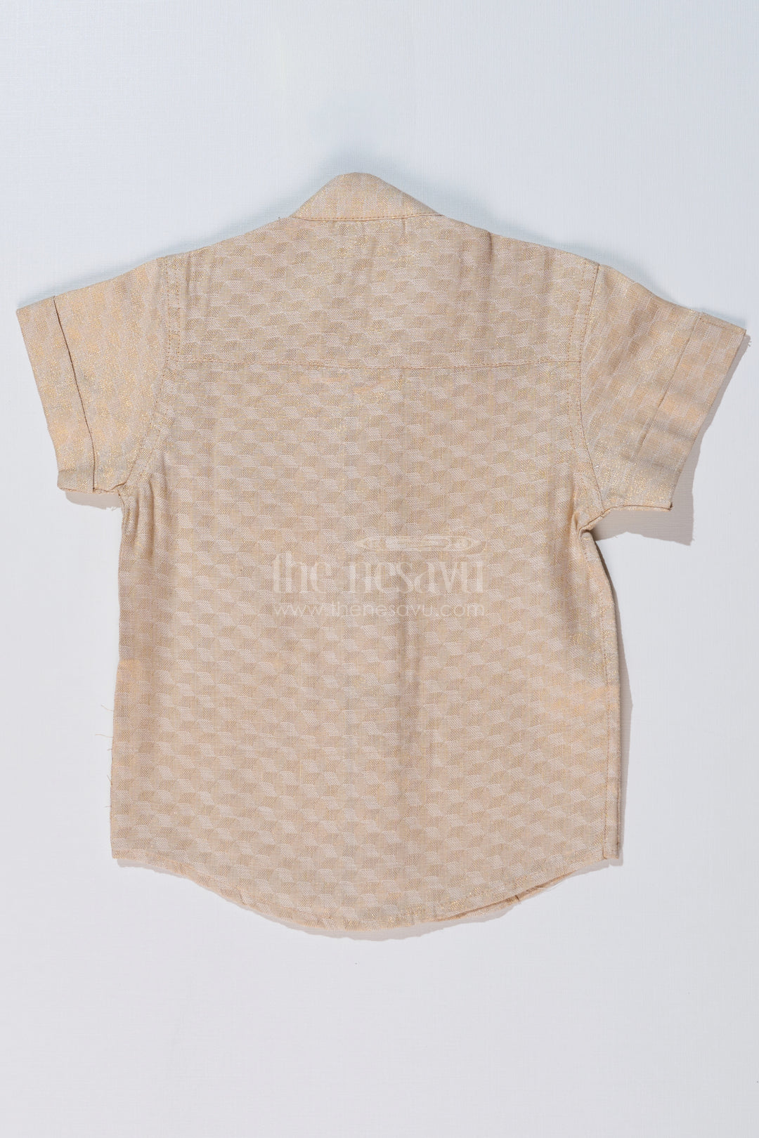 Boys Half Shirt Cotton with Embroidered Heart Motif and Mandarin Collar