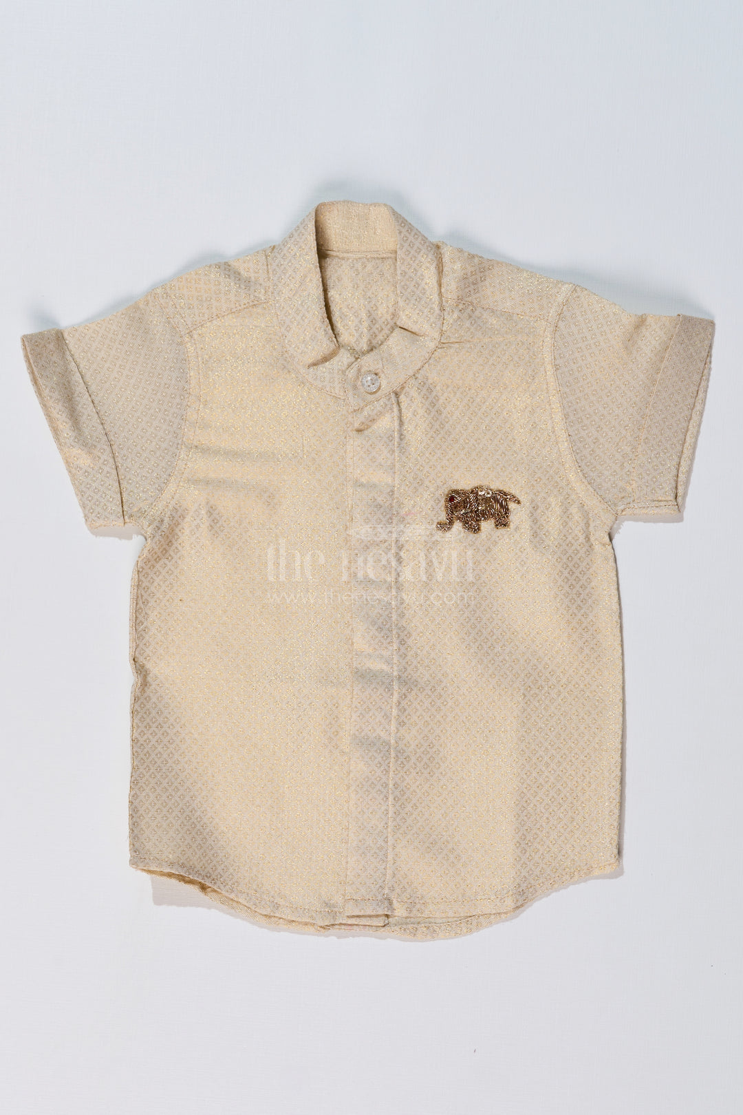 Boys Shirt New Design with Embroidered Elephant Motif and Mandarin Collar