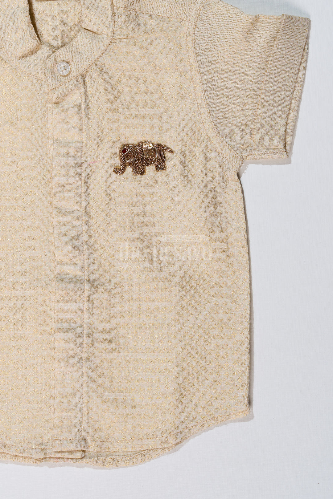 Boys Shirt New Design with Embroidered Elephant Motif and Mandarin Collar