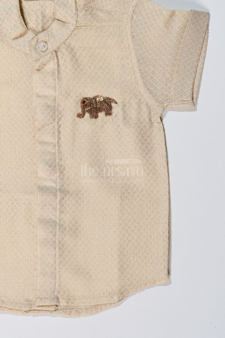 Boys Shirt New Design with Embroidered Elephant Motif and Mandarin Collar