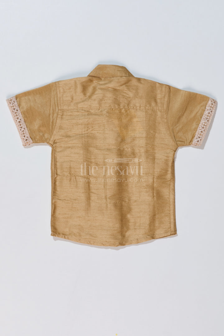 Boys Beige Silk Shirt with Elegant Embroidery and Short Sleeves for Festive and Traditional Wear