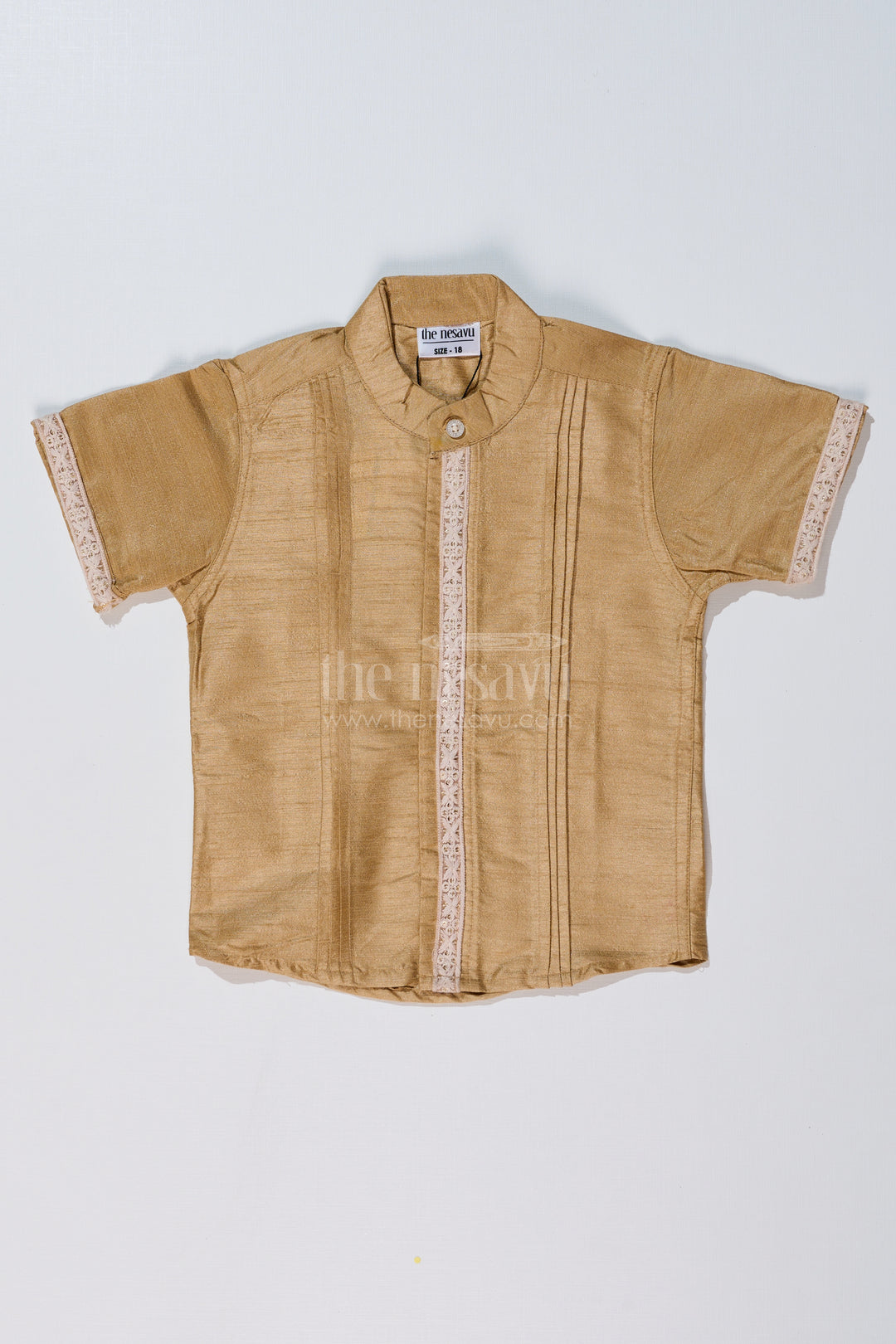 Boys Half Shirt with Elegant Pleats and Lace Detailing for Traditional and Festive Wear