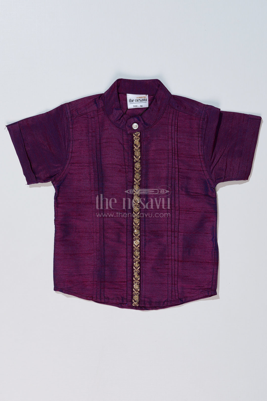 Boys Silk Purple Shirt with Rich Fabric and Intricate Embroidery for Festive Occasions