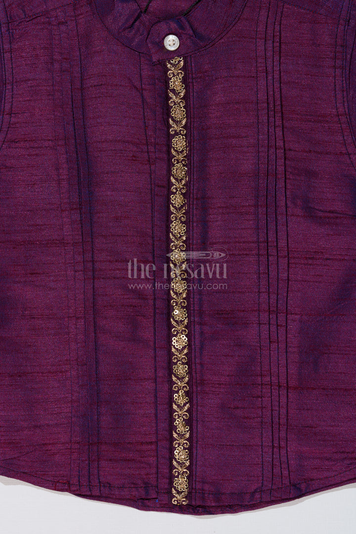 Boys Silk Purple Shirt with Rich Fabric and Intricate Embroidery for Festive Occasions