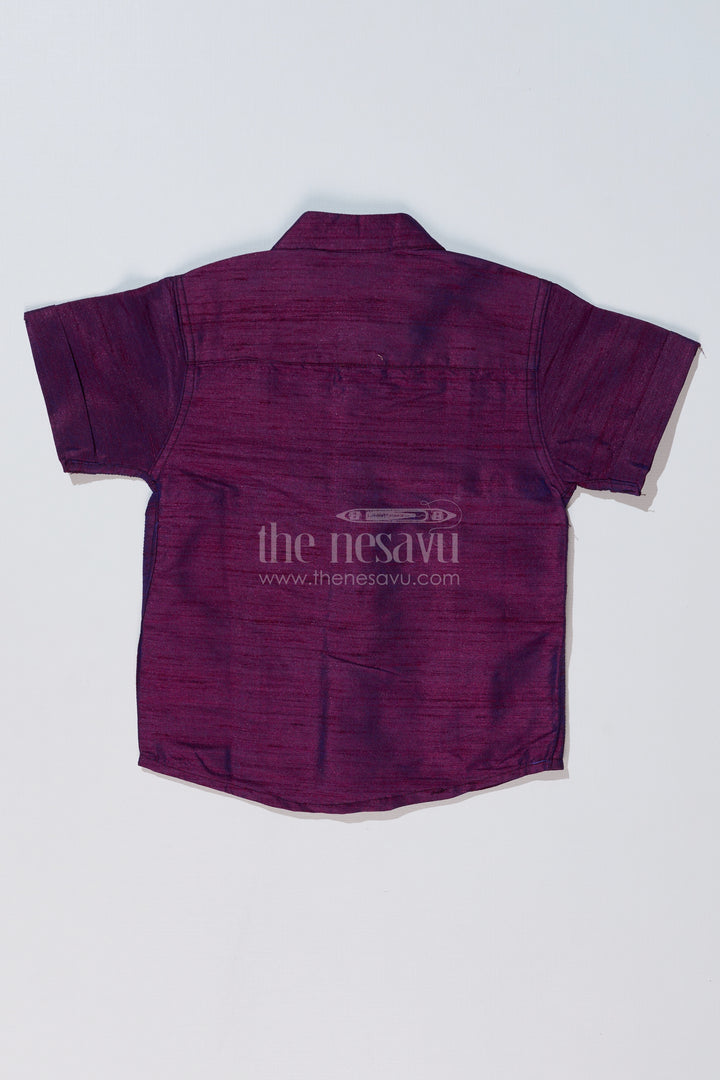 Boys Silk Purple Shirt with Rich Fabric and Intricate Embroidery for Festive Occasions