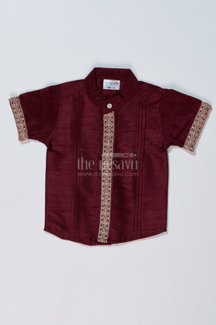 Boys Casual Half Shirt with Silk Blend Fabric and Elegant Embroidery for a Stylish Traditional Look