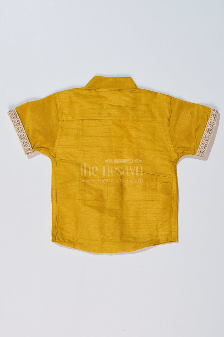 Boys Half Sleeve Yellow Shirt with Rich Silk Blend and Elegant Lace Detailing for Festive Wear