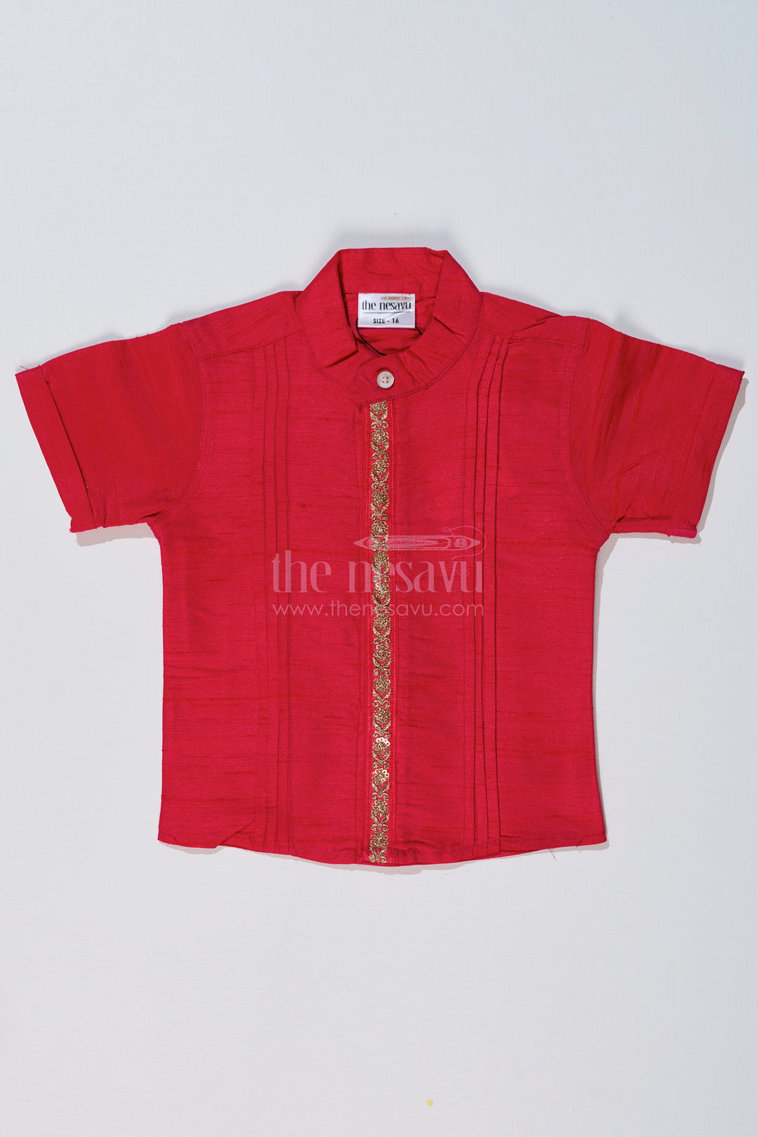 Boys Pink Shirt Silk with Embroidered Front Panel and Short Sleeves for Traditional Wear