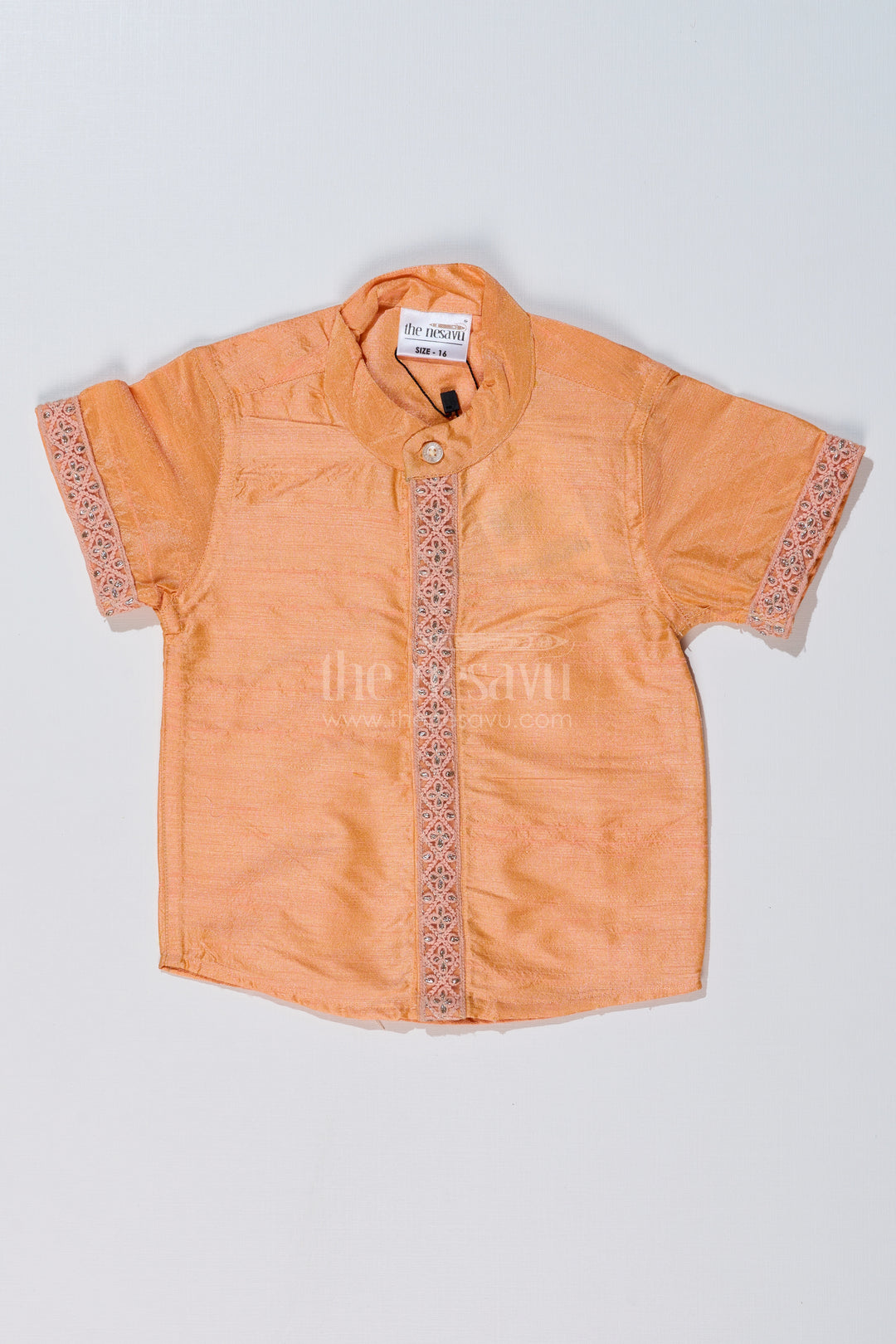 Boys Trendy Half Sleeve Shirts with Embroidered Borders in Elegant Silk Blend Fabric