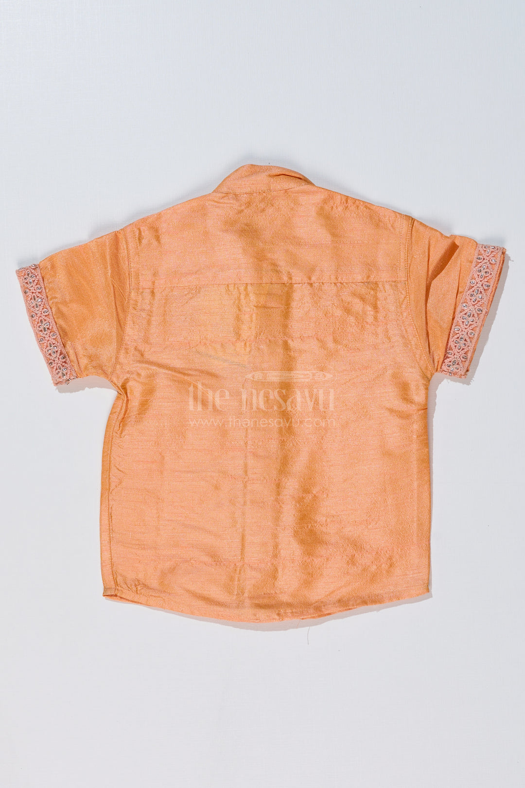 Boys Trendy Half Sleeve Shirts with Embroidered Borders in Elegant Silk Blend Fabric