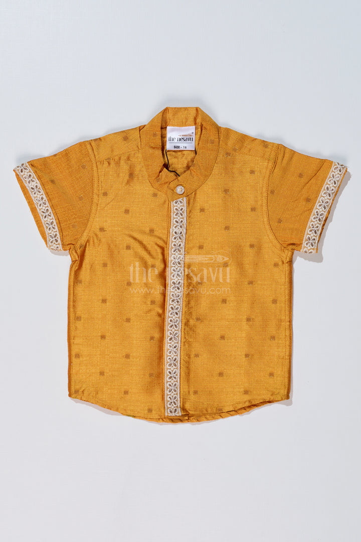 Boys Trendy Yellow Shirt in Silk Blend with Embroidered Accents for Festive and Cultural Wear