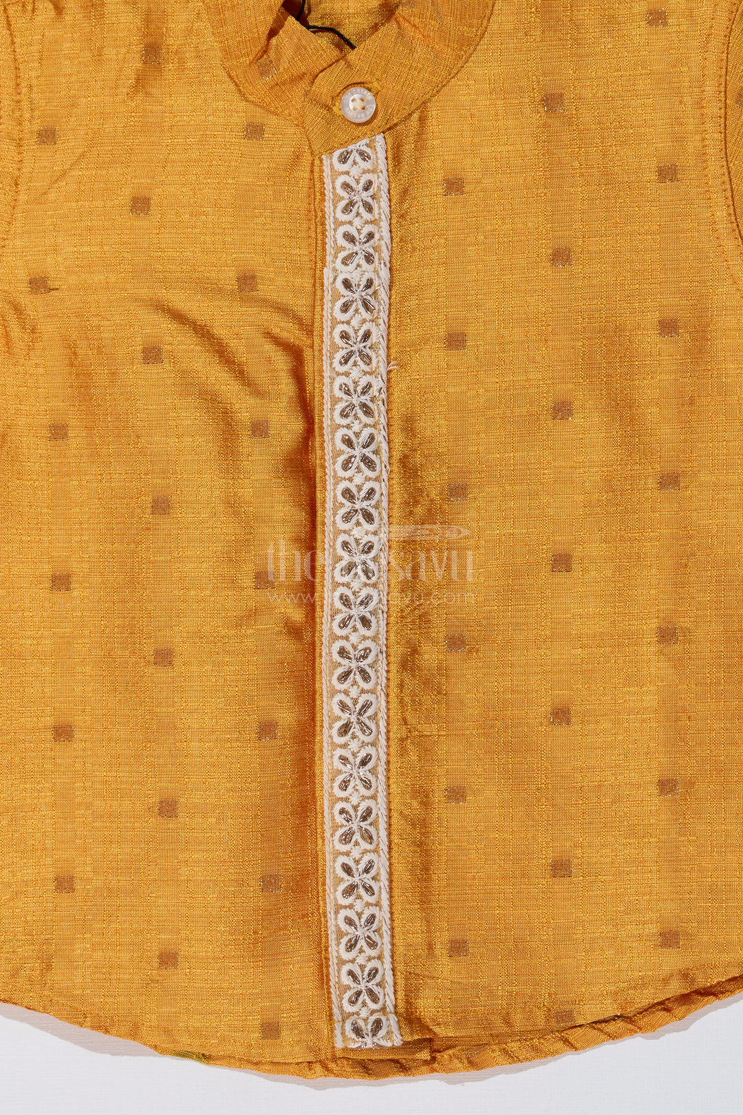 Boys Trendy Yellow Shirt in Silk Blend with Embroidered Accents for Festive and Cultural Wear