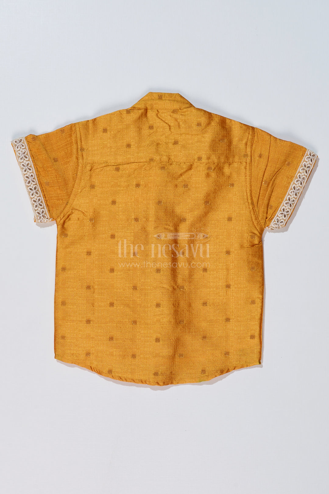 Boys Trendy Yellow Shirt in Silk Blend with Embroidered Accents for Festive and Cultural Wear