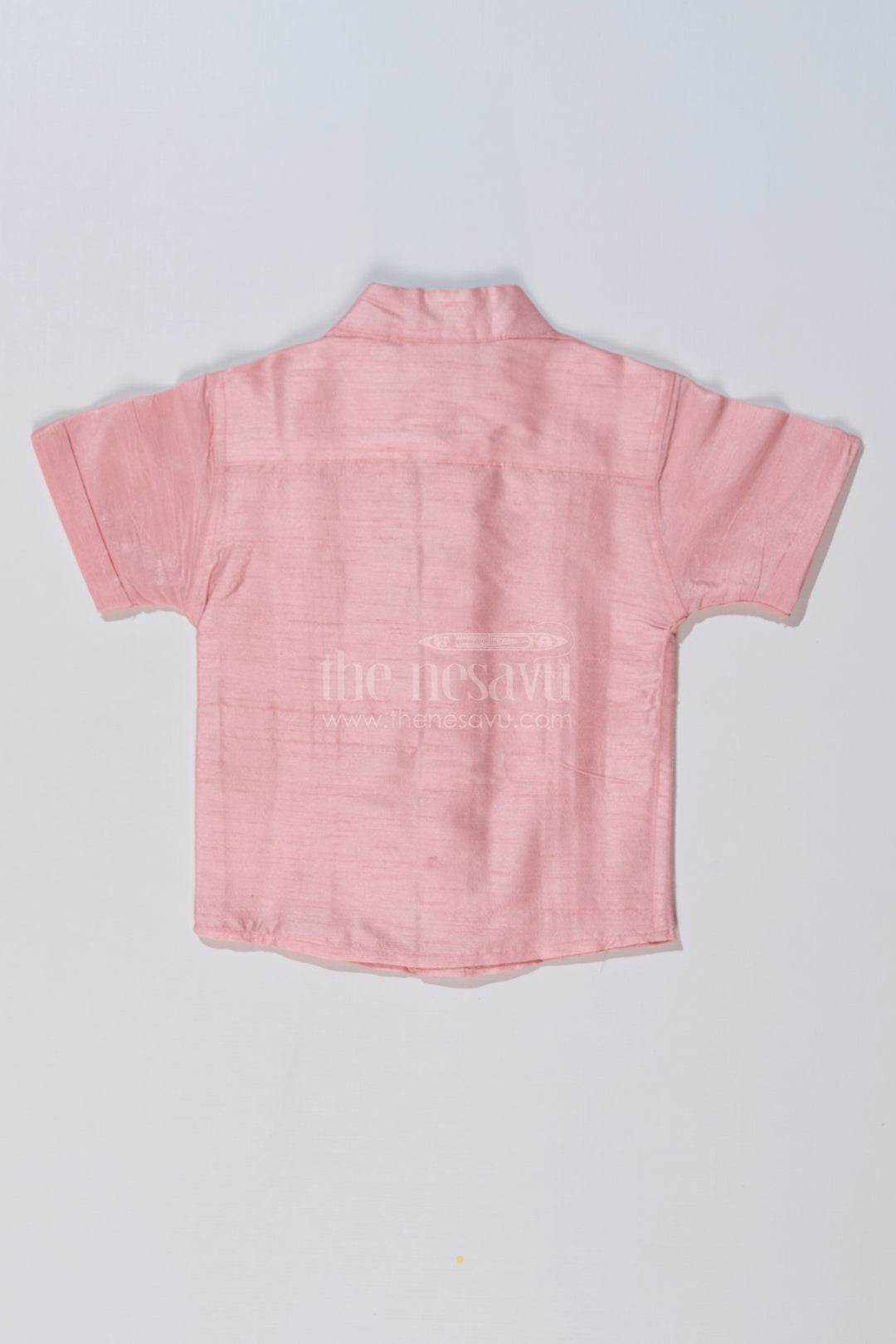 Boys Short Sleeve Pink Shirt in Silk Blend with Embroidered Panel for Festive Occasions