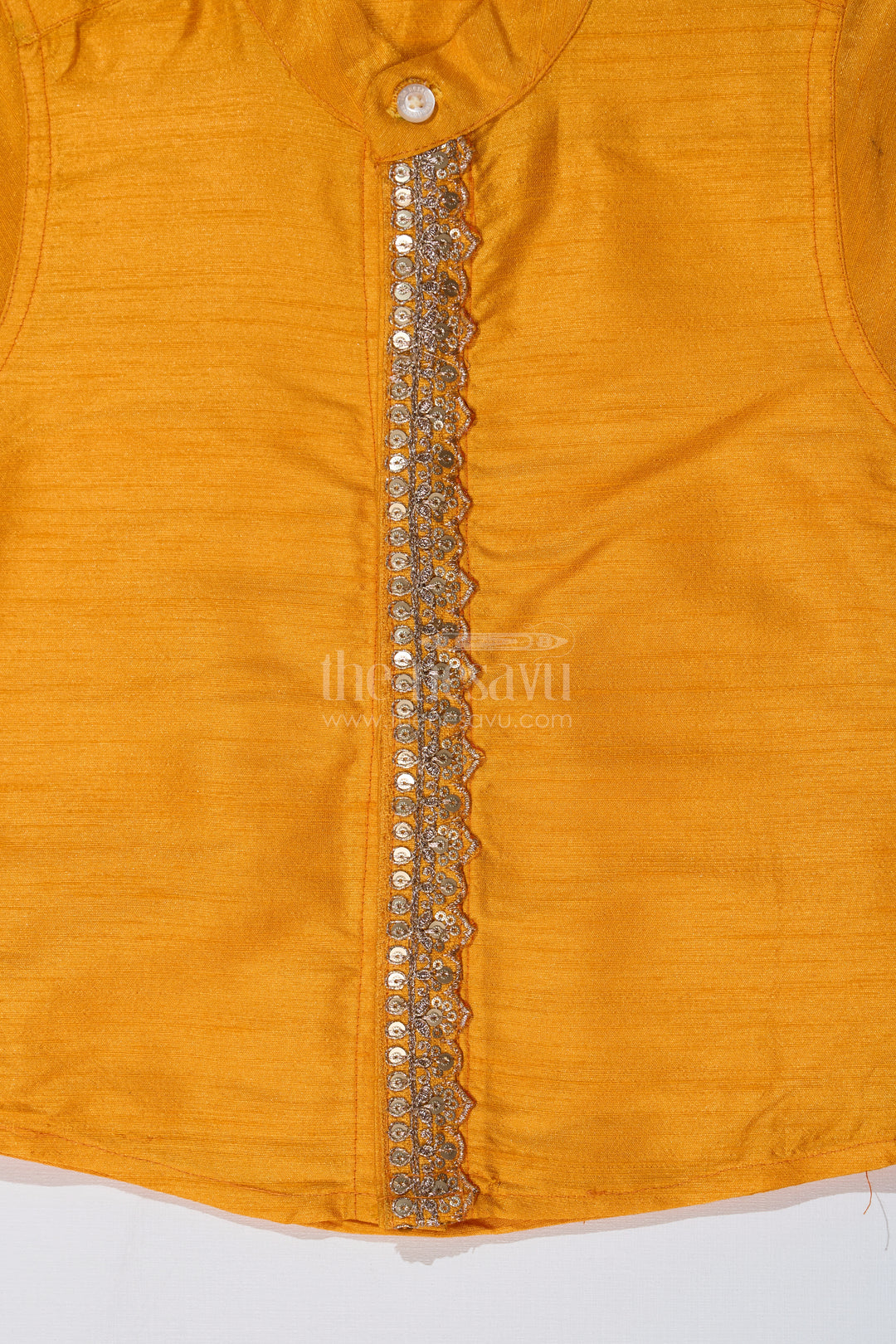 Boys Yellow Half Shirt in Silk Blend with Embroidered Panel for Festive and Traditional Wear