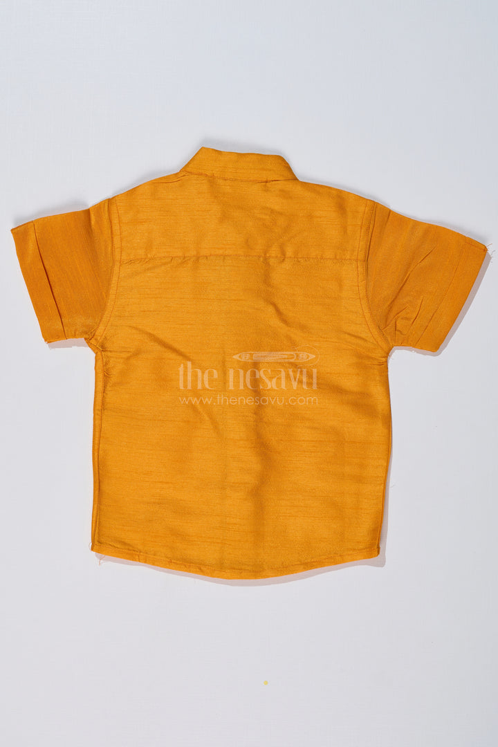 Boys Yellow Half Shirt in Silk Blend with Embroidered Panel for Festive and Traditional Wear