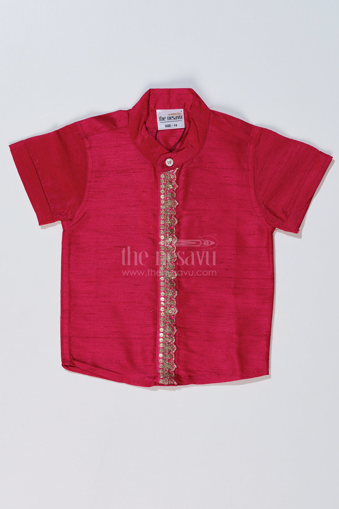 Boys Half Sleeve Collar Shirt in Silk Blend with Decorative Embroidery for Ethnic Wear