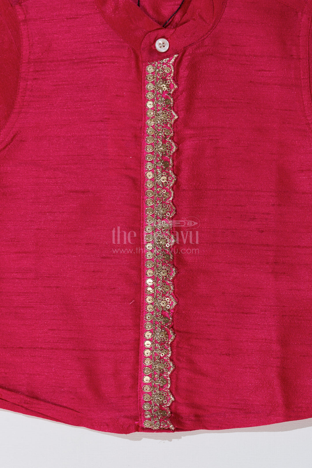 Boys Half Sleeve Collar Shirt in Silk Blend with Decorative Embroidery for Ethnic Wear