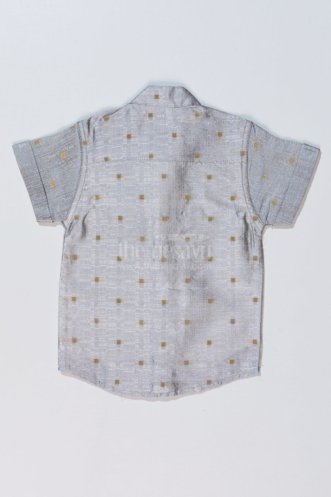 Boys Gray Silk Shirt with Embroidered Front Panel and Short Sleeves for Traditional and Festive Wear