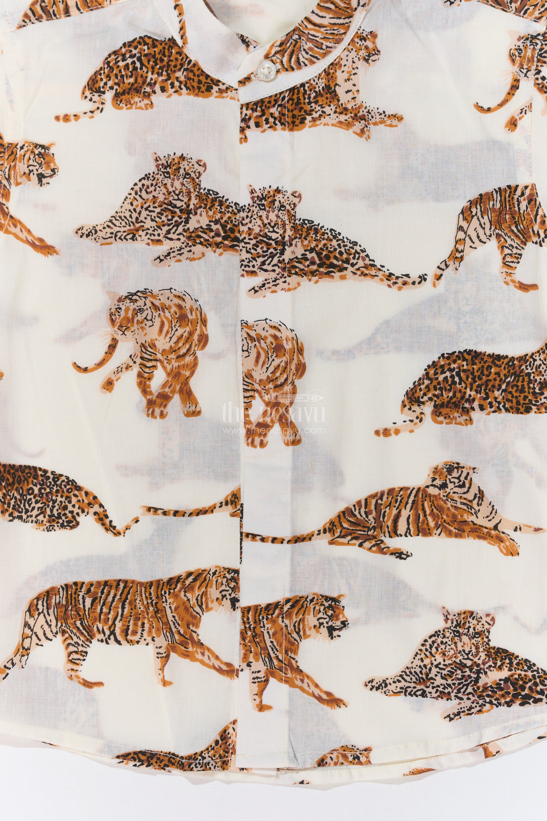 Boys Tiger Print Half Shirt in Cotton Block Print with Wild Jungle Theme