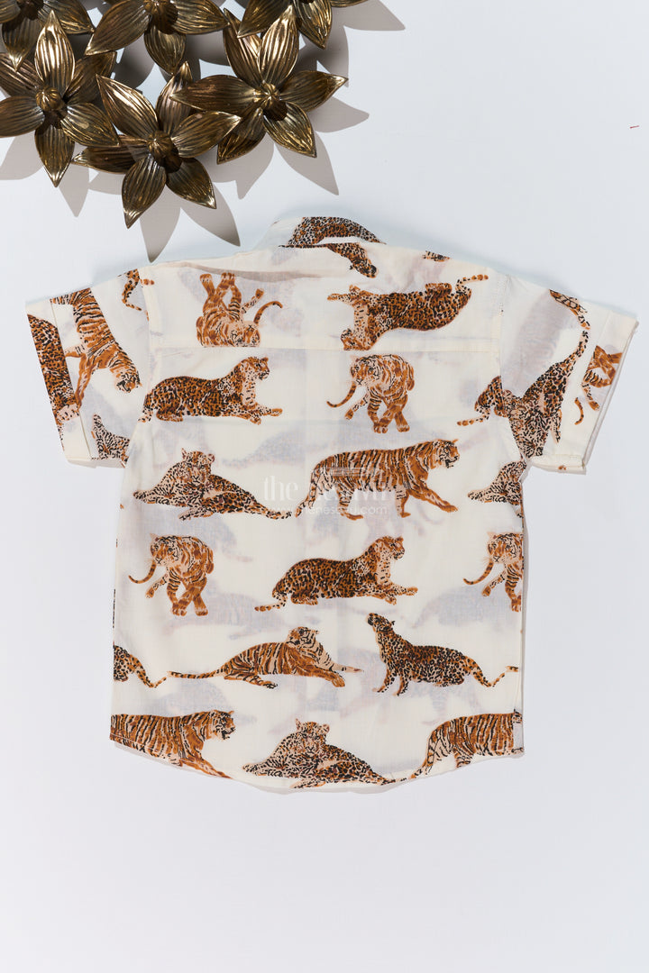 Boys Tiger Print Half Shirt in Cotton Block Print with Wild Jungle Theme