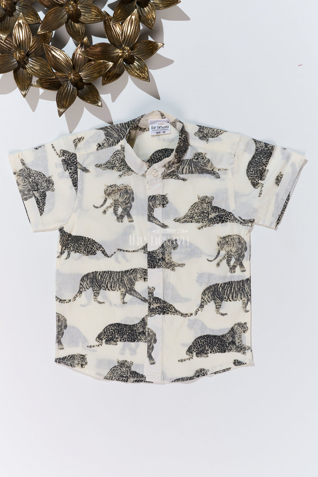 Boys New Half Sleeve Shirts in Cotton Block Print with Monochrome Jungle Design