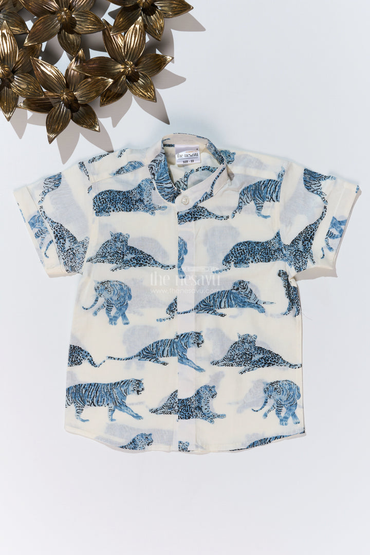 Boys Trendy Shirt Designs in Cotton Block Print with Blue Jungle Animal Motif