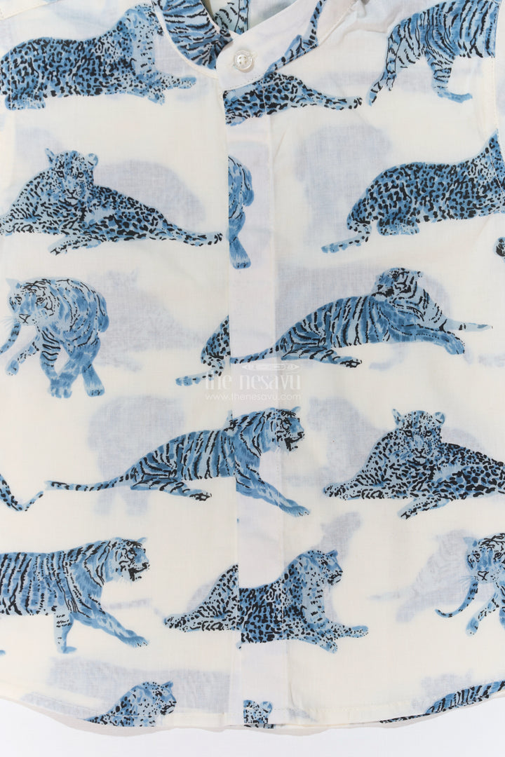 Boys Trendy Shirt Designs in Cotton Block Print with Blue Jungle Animal Motif