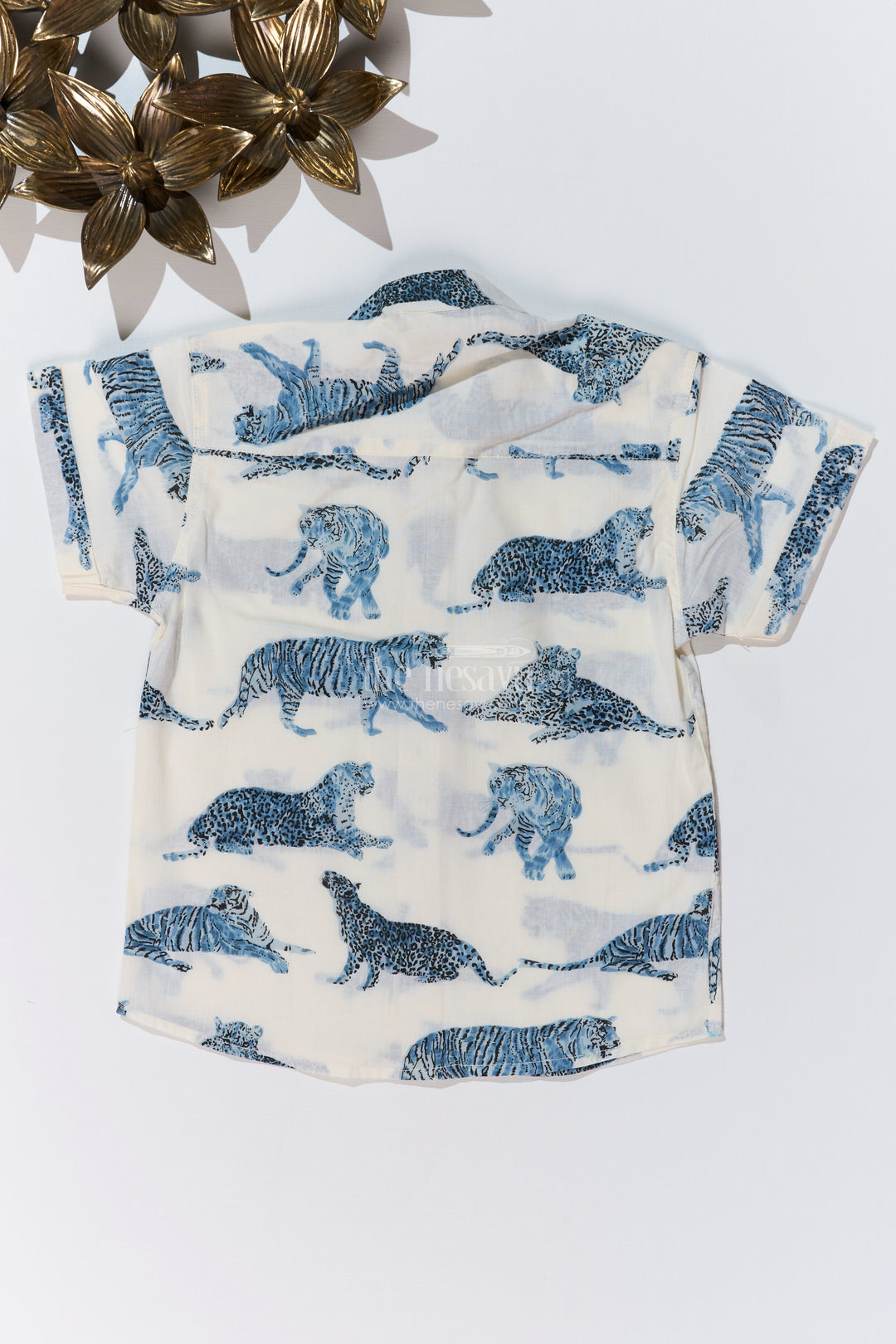 Boys Trendy Shirt Designs in Cotton Block Print with Blue Jungle Animal Motif