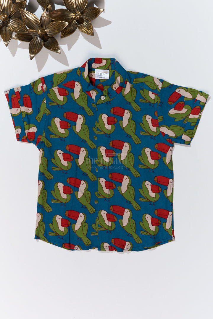 Boys Casual Shirt Dress in Rayon with Exotic Toucan Bird Print for a Fun Look