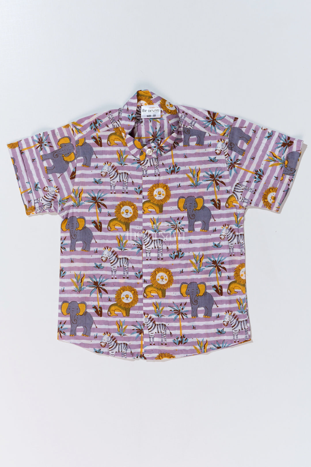 Boys Animal Print Casual Dress Shirt in Cotton Block Print with Safari-Inspired Design