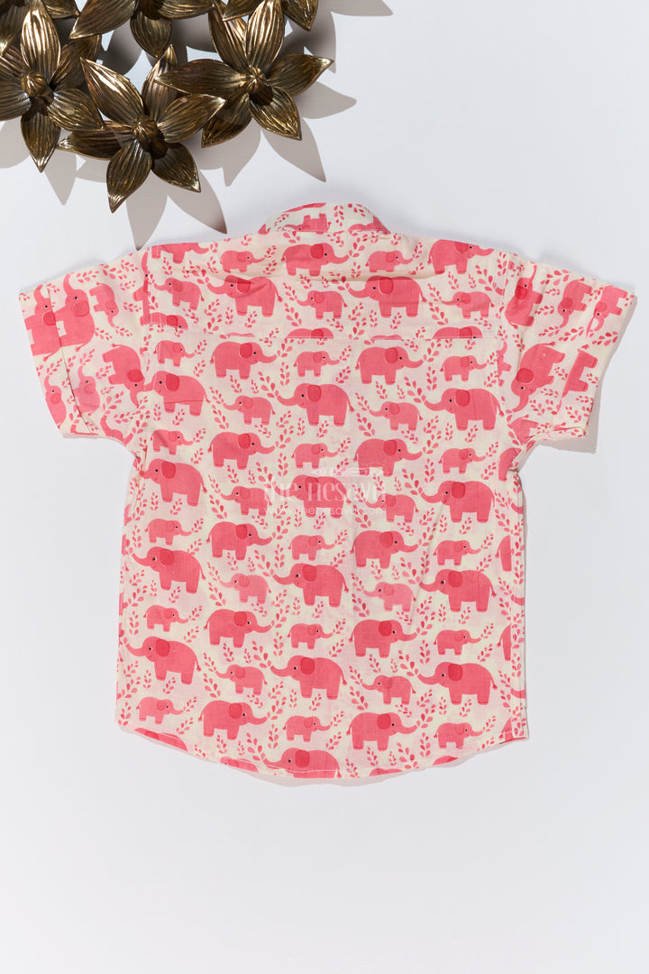 Boys Shirt Half Shirt in Cotton Block Print with Playful Elephant Pattern