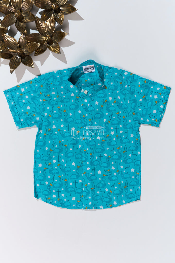 Boys Stylish Casual Shirts in Cotton Block Print with Playful Flamingo Design