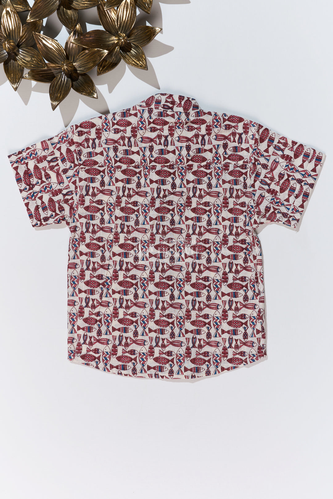 Boys Matching Shirts for Brothers in Cotton Block Print with Traditional Fish Motif