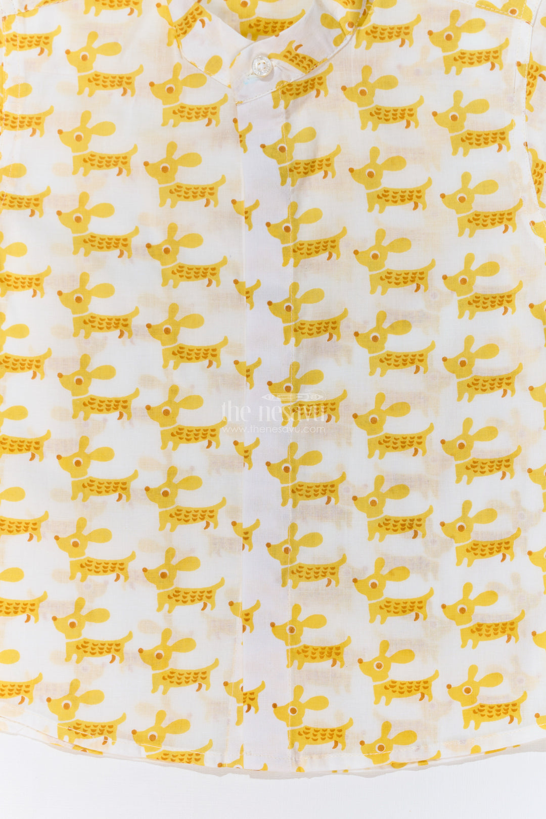 Boys Half Sleeve Yellow Shirt in Cotton Block Print with Fun Dog Print