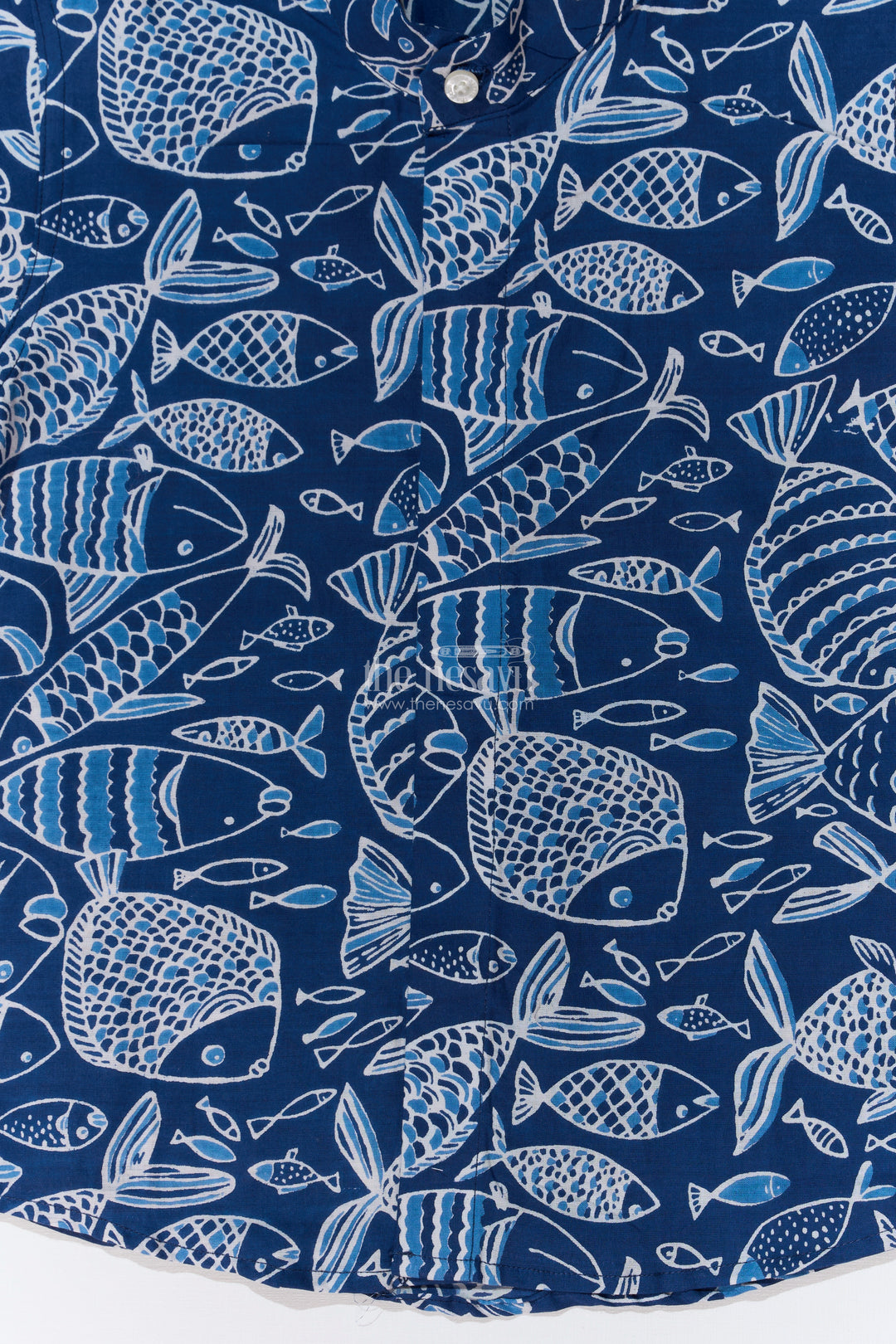 Boys Stylish Cotton Shirts in Blue Cotton Block Print with Intricate Fish Motif