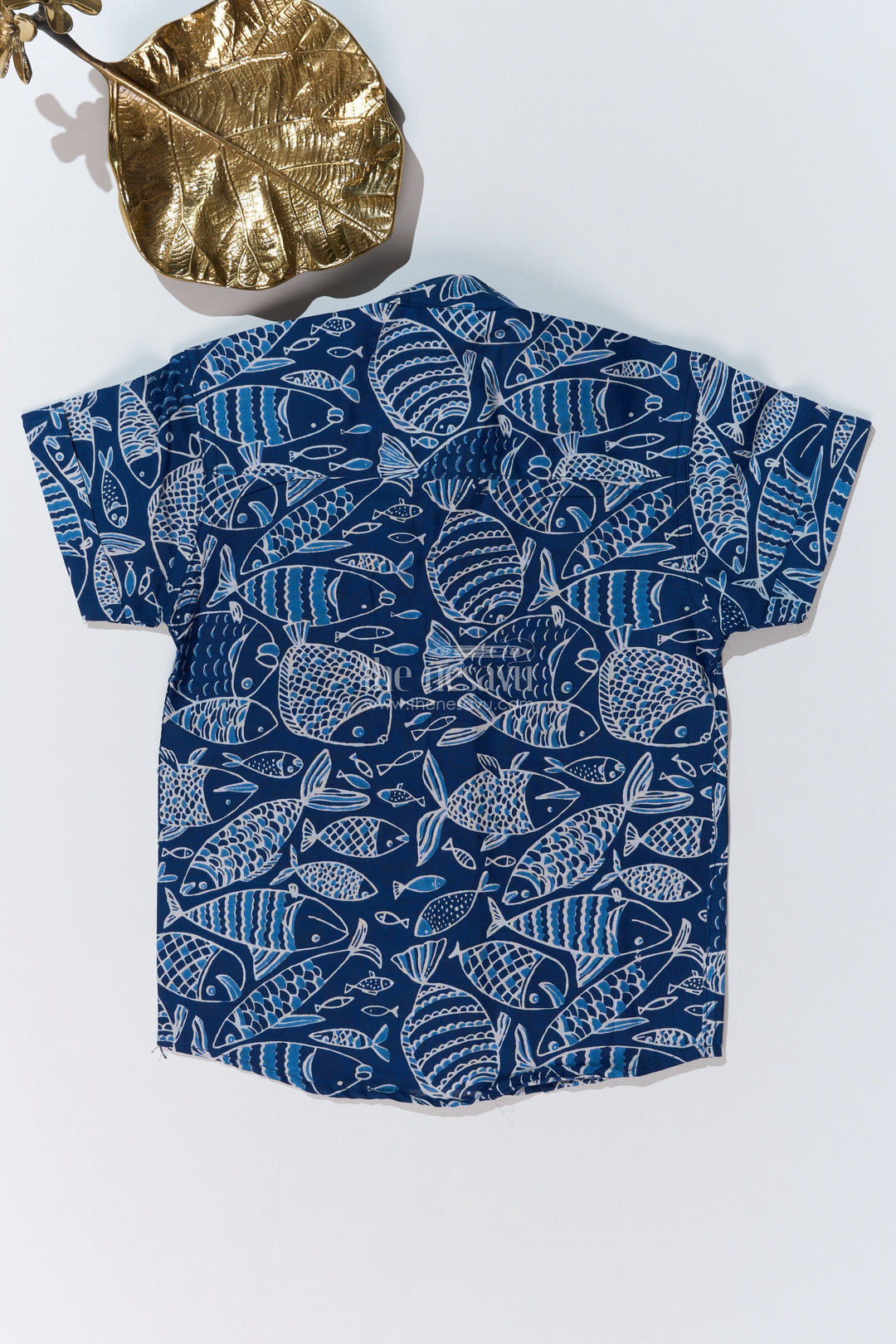 Boys Stylish Cotton Shirts in Blue Cotton Block Print with Intricate Fish Motif