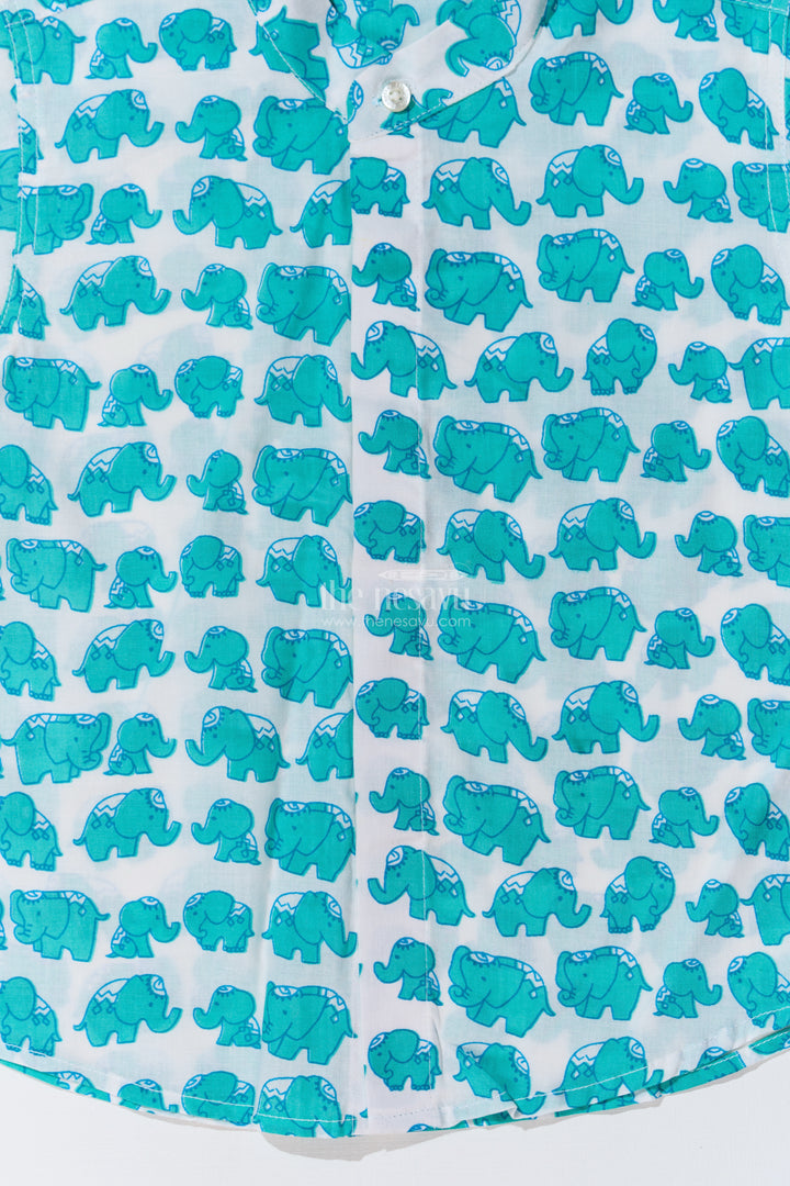 Boys Cotton Shirt Half Sleeve in Cotton Block Print with Fun Elephant Pattern