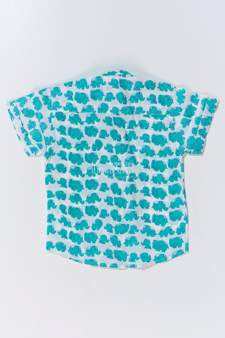 Boys Cotton Shirt Half Sleeve in Cotton Block Print with Fun Elephant Pattern