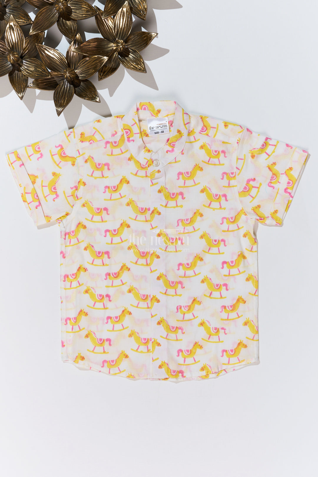 Boys Smart Casual Shirts Men Inspired Design in Cotton Block Print with Rocking Horse Motif