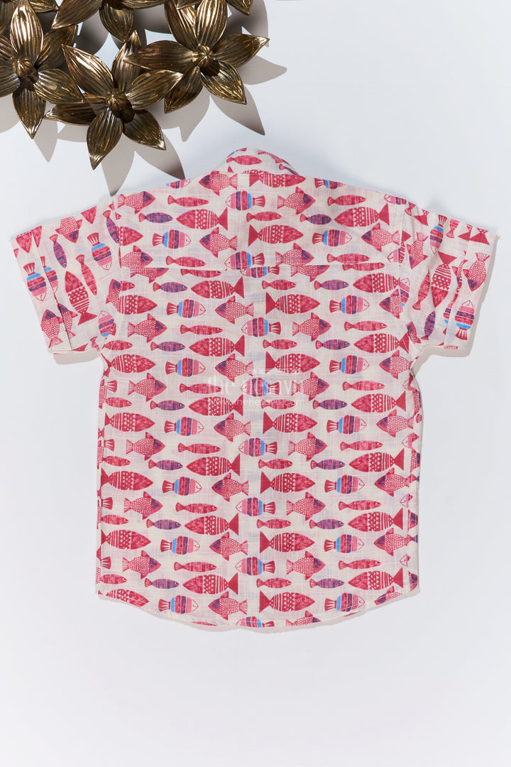 Boys Cotton Half Sleeve Shirt with Fish Print in Vibrant Shades for Casual Comfort